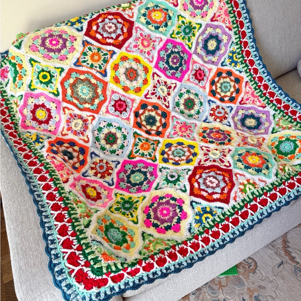 Moroccan style Flower granny afghan Handmade Crochet blanket 50” x 50”